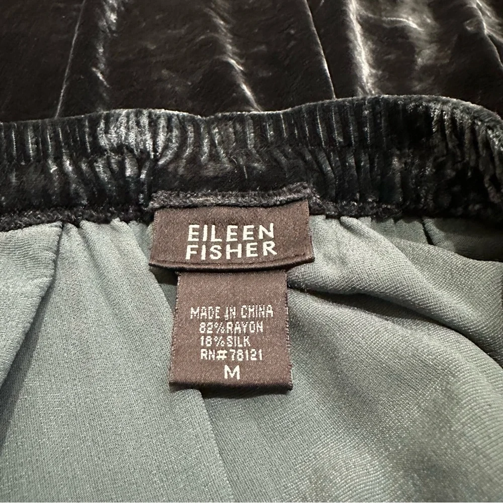 Eileen Fisher Sz Med Wrap Skirt & Top Green Teal Velvet Silk Blend Two Pc Set
